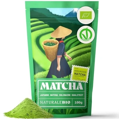 Image de Thé Matcha Bio Japonais de Cuisine Qualité Culinaire 100 gr. Vert en Poudre Naturel. Green Tea Produit au Japon Uji, Kyoto. Pour la Patisseries, Cookies et dans le Lait