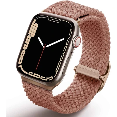 Afbeelding van Uniq Aspen Braided bandje voor de Apple Watch 1 / 2 3 4 5 6 7 8 9 SE Ultra (2) 42 44 45 49 mm Grapefruit Pink