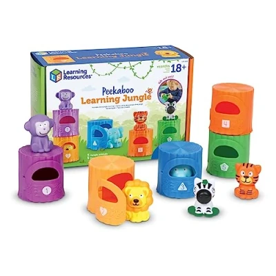 Afbeelding van Learning Resources Jungle Peekaboo, kleuterschool, 10 stuks, vanaf 18 maanden, educatief, baby, leerzaam, hanteren, fijn motoriekspeelgoed, LER6815, meerkleurig, medium