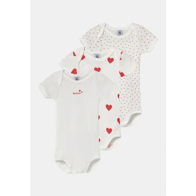 Afbeelding van Petit Bateau Set van 3 katoenen body&#039;s met korte mouwen en hartjes