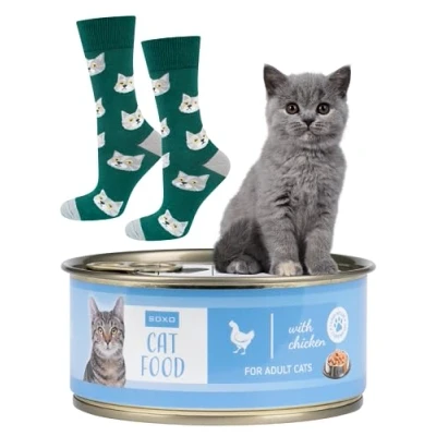 Afbeelding van soxo Kattenvoer, damessokken, grappig cadeau, heren, fantasie, sokken, 2 maten, Kort haar kat