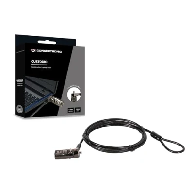 Afbeelding van Conceptronic CUSTODIO01BN kabelslot Zwart 1,8 m