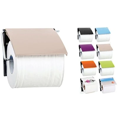 Afbeelding van MSV Toiletrolhouder wand/muur metaal met afdekklepje beige