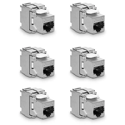 Afbeelding van kwmobile set van 6 keystone adapters voor CAT6A kabels Geschikt RJ45 poort Met afgeschermde metalen behuizing Overdrachtssnelheid 10 Gb/s