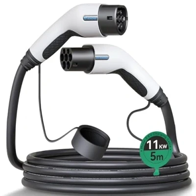 Afbeelding van Type 2 Elektrische Autolader 11KW 16A 5M, Oplaadstation voor Voertuigen, Auto Oplaadkabel Elektrisch Voertuig Driefasig 5 Meter Ve/Ev/Phev (wit)