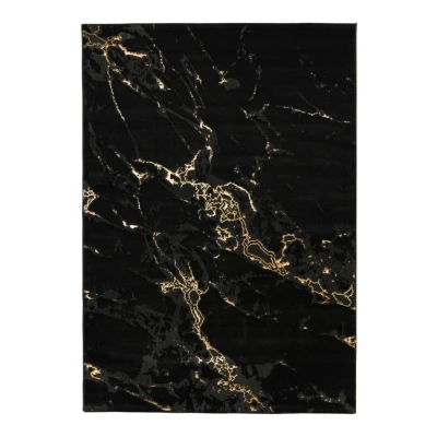 Afbeelding van Fashion Vloerkleed Laagpolig Marmer Zwart Goud Rechthoek Polyester 80x300 cm