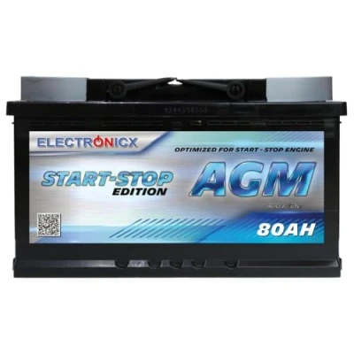Afbeelding van autoaccu, 80 Ah, AGM, start stop accu, accu 12 V, hoogwaardige kwaliteit, auto starter auto.