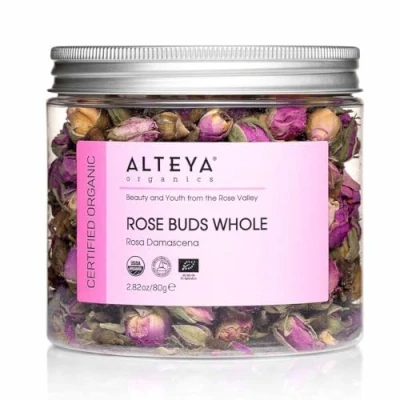Afbeelding van Alteya Organic Rose Buds Tea 80 g 100% USDA Certified Rosa Damascena Bio Kruidenthee met de hand geplukt en direct verkocht door rozengrower Organics