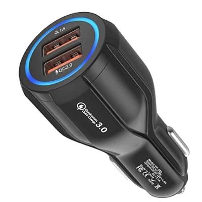 Afbeelding van Hoppac USB autolader, 2 poorten, Quick Charge 3.0 sigarettenaansteker, compatibel met iPhone, iPad Samsung Galaxy S10/S9/S8, Huawei, Xiaomi, zwart