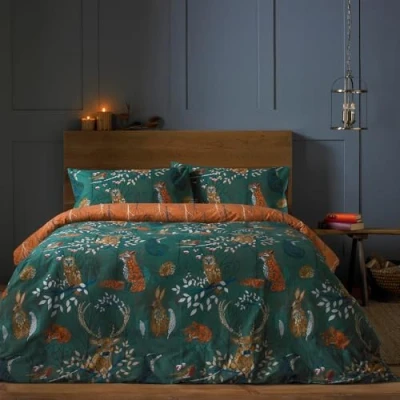 Afbeelding van furn. Forest Fauna Beddengoedset voor eenpersoonsbed, smaragdgroen