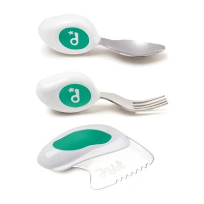 Afbeelding van doddl 3 delige set met mes, lepel, vork leer hoe je peuterbestek in enkele minuten gebruikt, gebruiksvoorwerpen voor 1 jaar en ouder, speenaccessoires, aqua