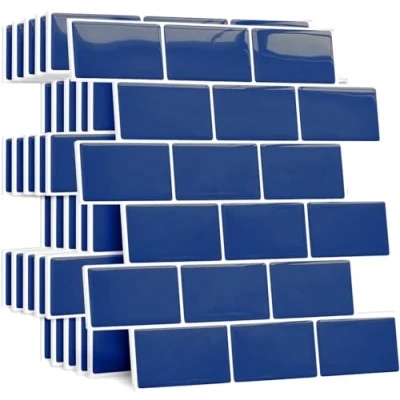 Afbeelding van Yoillione Upgrade Dikkere 3D Tegelstickers voor Badkamer Keuken, Zelfklevende Tegels Vinyl Tegelfolie, Witte PVC Metro Zelfklevend (10, Blauw)