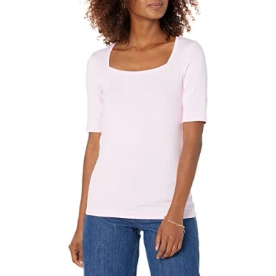 Image de Amazon Essentials T Shirt Ajusté à Manches Mi Longues et Col Carré Women&#039;s, Rose Clair, S