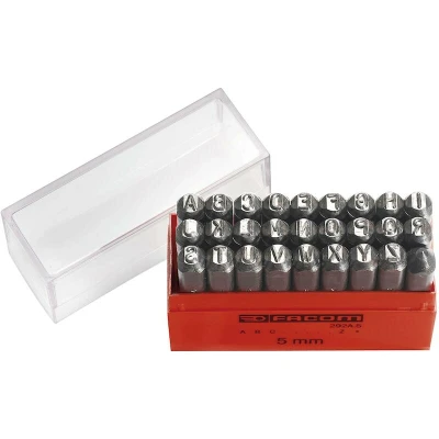 Image de FACOM 292A.8 jeu de lettres et points à impact avec hauteur lettre 8 mm 26 pièces