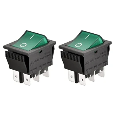 Afbeelding van Heschen DPDT tuimelschakelaar, 2 stuks, 6 connectoren, lichtgroen, 16 A, 250 VAC