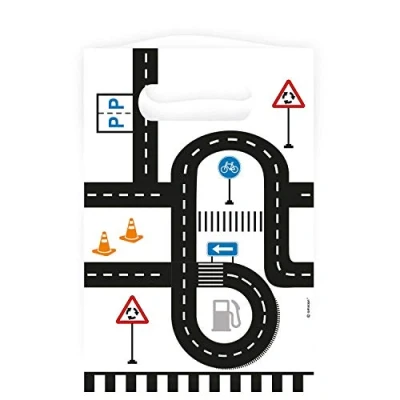 Afbeelding van Amscan Uitdeelzakjes On The Road Papier Wit 8 Stuks