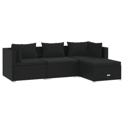 Afbeelding van 4 delige Loungeset met kussens poly rattan zwart