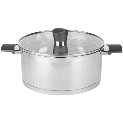 Afbeelding van Russell Hobbs RH01168EU7 Excellence 24 cm suppenpot roestvrijstalen kookpot, glazen deksel, inductiegeschikt, uitlooplip, hoogglanzend gepolijst, PFOA vrij, 4,8 l inhoudsmogelijkheden, poten en