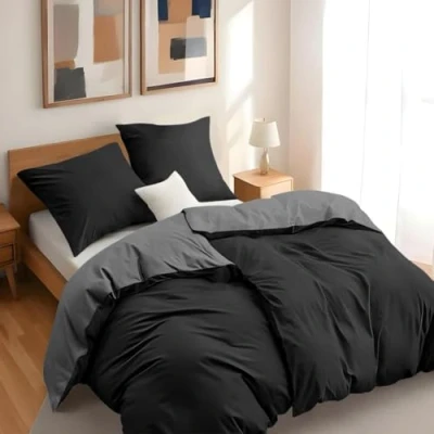 Afbeelding van Dreamzie 2 dekbedovertrekken 135 x 200 cm met kussenslopen 80 zwart/donkergrijs beddengoed van 100% microvezel 4 delig gecertificeerd zonder chemicaliën (Oeko TEX)