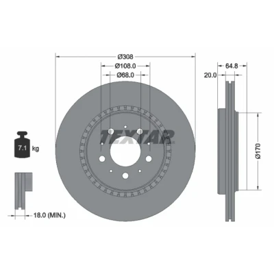 Afbeelding van TEXTAR 92126800 Remschijf 308 20 05/10 108 Buiten geventileerd Zonder wielbevestigingsbout, wielnaaf VOLVO: XC90 I