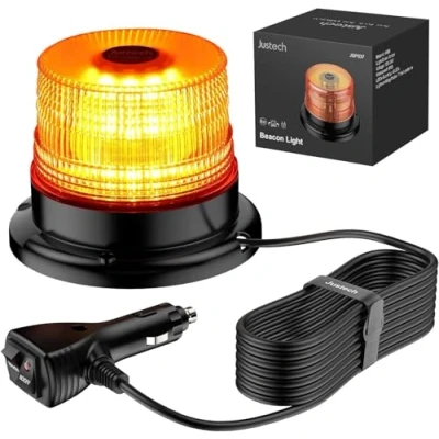 Afbeelding van Justech 40 W oranje led zwaailicht, leds, magnetisch, E Mark, IP67, waterdicht, voor 12 V/24 V, voertuig, waarschuwingslicht, 7 flitsmodi met 5 m kabel, sigarettenaansteker