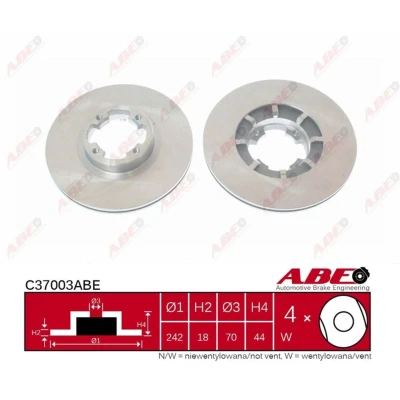 Afbeelding van ABE C37003ABE Remschijf Vooras 242 18 4 Geventileerd Grijs gietijzer AUDI: A4 B6/B7 Convertible