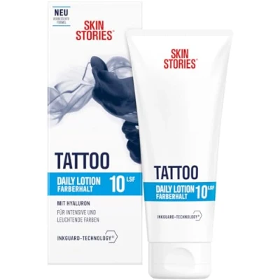 Afbeelding van SKIN STORIES dagelijkse lotion (100 ml), hydraterende tattoo crème met InkGuard Technology® en hyaluronzuur, verzorging SPF 10 voor intensieve kleuren behoud van de