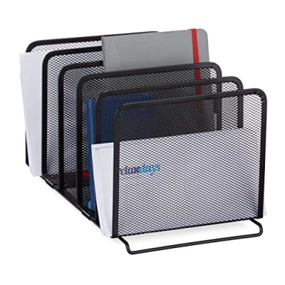Afbeelding van Relaxdays brievenhouder metaal tijdschriftenhouder 5 vakken mesh design postvak zwart