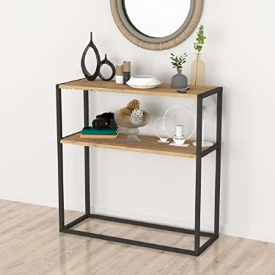 Image de Table console Hemsedal avec surface de stockage 90 x 33,5 cm effet chêne [en.casa]