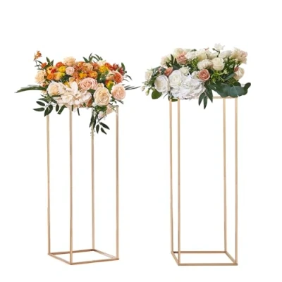 Image de VEVOR 2PCS Support de fleurs Mariage 80 cm Porte Métal Doré Centre Table Vase Géométrique Présentoir Floral Rectangulaire pour Réception Événements Décoration Fête à la Maison