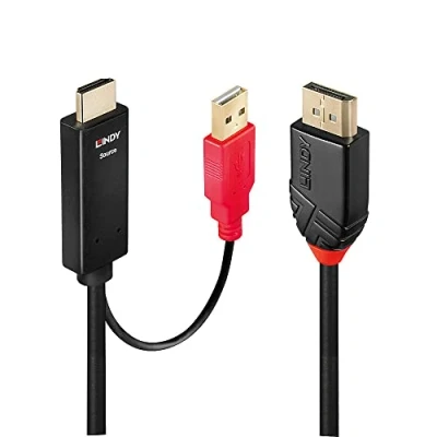 Afbeelding van LINDY Aansluitkabel DisplayPort stekker, HDMI A USB stekker 1 m Zwart 41425 kabel