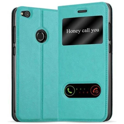 Afbeelding van Cadorabo Hoesje geschikt voor Huawei P8 LITE 2017 / P9 in MUNT TURKOOIS Beschermhoes met magnetische sluiting, standfunctie en 2 kijkvensters Book Case Cover Etui