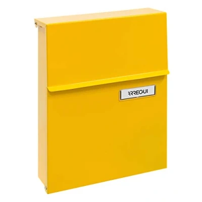 Afbeelding van ARREGUI Line E6808 Individuele brievenbus van staal, maat S (postformaat A5), met beschermd slot, regenbestendig, kleine wandbrievenbus, eenvoudig te installeren, geel