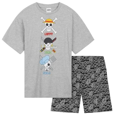 Afbeelding van One Piece set van pyjama, T shirt en short, voor jongens, Grijs/Zwart