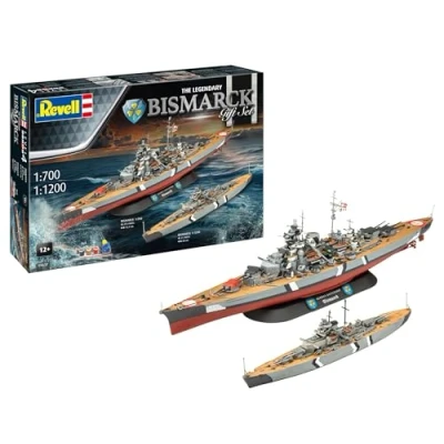 Afbeelding van 1:700 &amp; 1:1200 Revell 05637 De legendarische Bismarck 2 Schepen! Geschenkset Plastic Modelbouwpakket