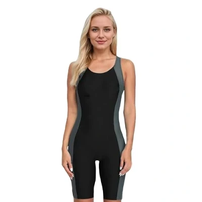 Afbeelding van BEACHKINI Damessurfkleding met lange rits, badpak mouwen, recreatief badpak, eendelig, bescherming tegen uitslag, Zwart/Grijs
