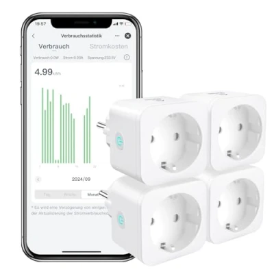 Afbeelding van Wifi Smart stopcontact (type F), EIGHTREE intelligent stopcontact, compatibel met Alexa, Google Home, SmartThings, energieverbruiksbewaking, Life app bediening, 16 A, 4 stuks