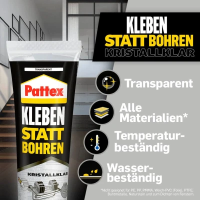 Afbeelding van Pattex Lijmen zonder boren, 90 g montagelijm voor kristalheldere verlijmingen, universele lijm alle materialen binnen en buiten
