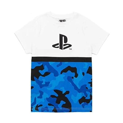 Afbeelding van Playstation Kids T shirt Camo Boys Blauw Logo Game Top met Korte Mouwen, Wit.