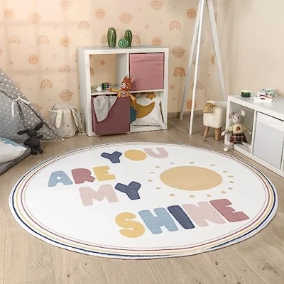 Afbeelding van Paco Home Tapijt Rond Voor Kinderen Vloerkleed Kinderkamer Regenboog Wasbaar In Wasmachine Ø 100 cm Rund