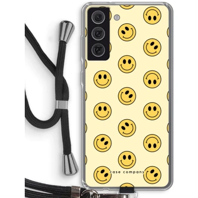 Afbeelding van hoesje met Koord geschikt voor Samsung Galaxy S21 FE Smiley N2 Telefoonhoesje Zwart Bescherming aan alle Kanten en Over de Schermrand