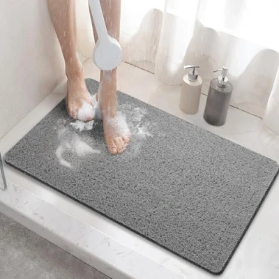 Afbeelding van HITSLAM Antislip douchemat, 60 x 40 cm, zachte pvc luffa badmat voor badkuip, sneldrogende douchemat badkamer, grijs