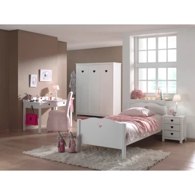 Afbeelding van LUCEVI Amori bed + Lattenbodem Nachtkastje 3 Deurs Kleerkast Bureau Wit 90x200 cm