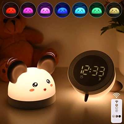 Afbeelding van Bawoo nachtlampje, wekker, LED, Wake Up Light, radiowekker, aanraking, dimbaar, Alba dubbel alarm, 8 geluiden, 7 kleuren, FM Snooze, USB oplaadbaar