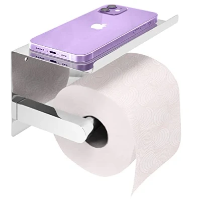 Afbeelding van Joeji&#039;s Kitchen toiletpapierhouder van roestvrij staal, wandhouder, zelfklevend of met schroeven, zelfklevende toiletpapierhouder, verchroomd praktische