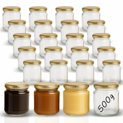 Afbeelding van gouveo 24 stuks jampotten 500 g &quot;honing&quot; met schroefdeksel van honingraat lege potten TO82 mm jampotten, kruidenpotjes
