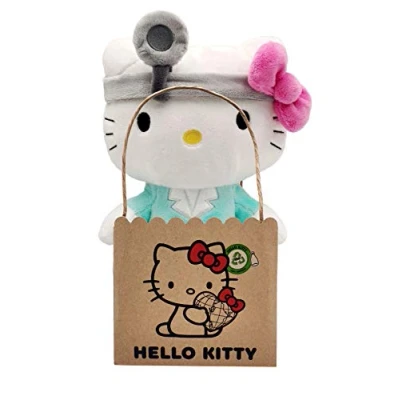 Afbeelding van Hello Kitty Doctor Eco Plush 24 cm in herbruikbare kartonnen zak het pluche dier is gemaakt van 100% gerecyclede PET flessen