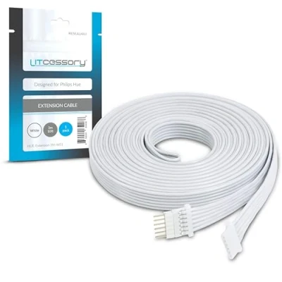 Afbeelding van Litcessory Verlengkabel voor Philips Hue Lightstrip Plus (3m, Pakket van 1, Wit MIKRO 6 SPELD V4)