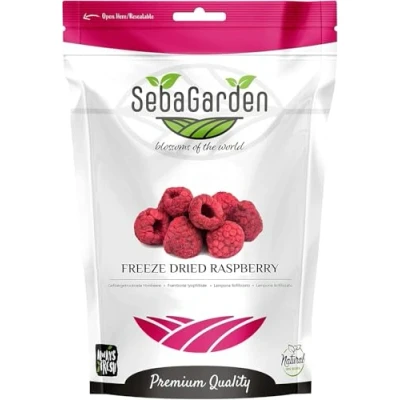 Afbeelding van Seba Garden Gevriesdroogde hele frambozen, 100 g, 100% framboos, GMO vrij, perfect om te bakken, zonder toegevoegde suiker, glutenvrij, veganistisch, perfecte gezonde snacks