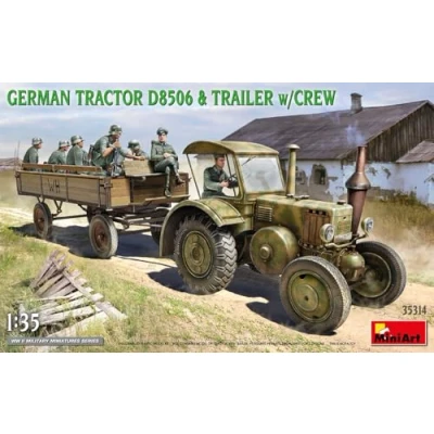 Afbeelding van 1:35 MiniArt 35314 German Tractor D8506 &amp; Trailer with Crew Plastic Modelbouwpakket